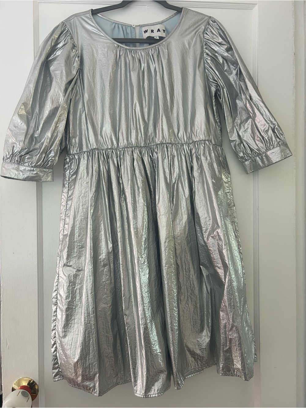 WRAY Silver Metallic Puff-Sleeve Dress